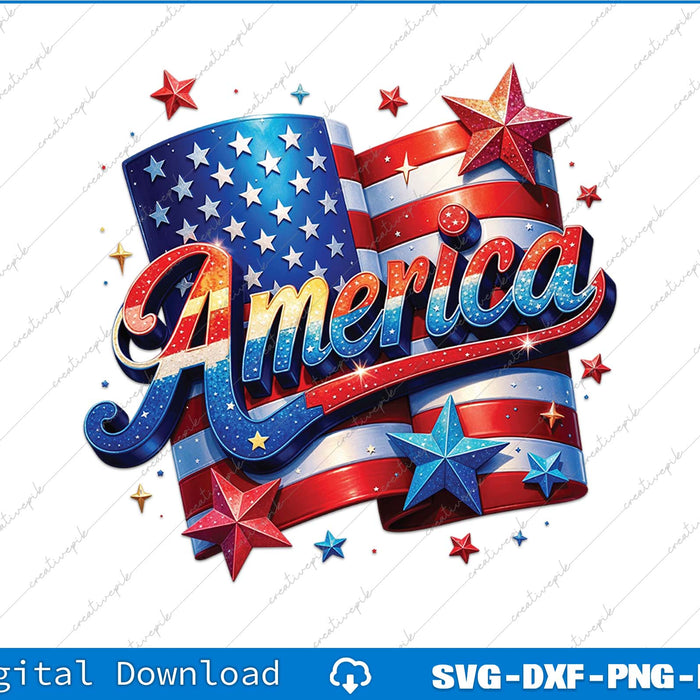 Patriotic America Flag 4th Of July SVG PNG Cutting Printable File