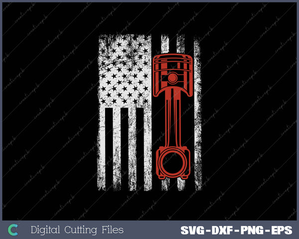 Patriotic Auto Automotive Mechanic Engine Piston Flag