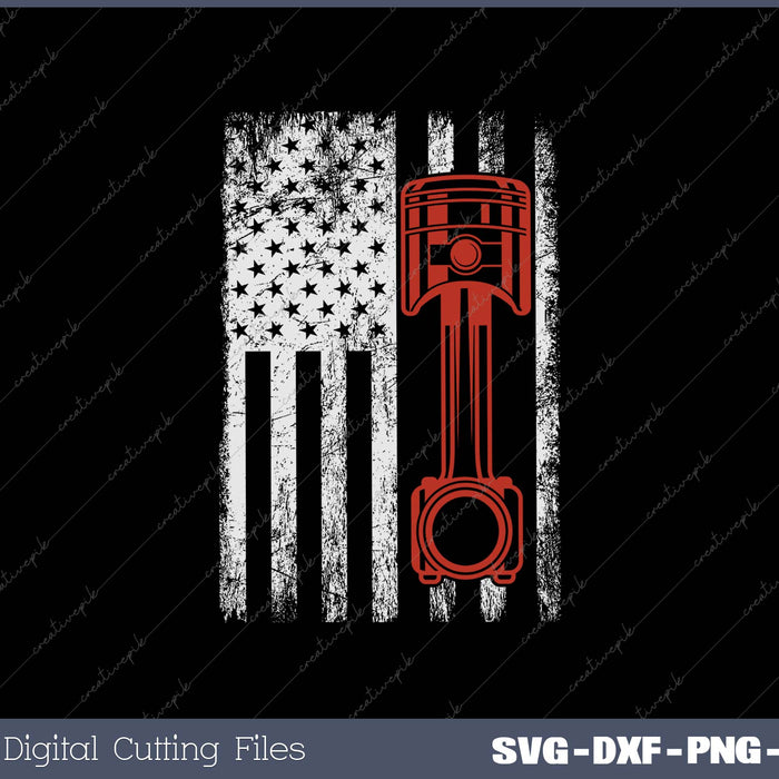 Patriotic Auto Automotive Mechanic Engine Piston Flag