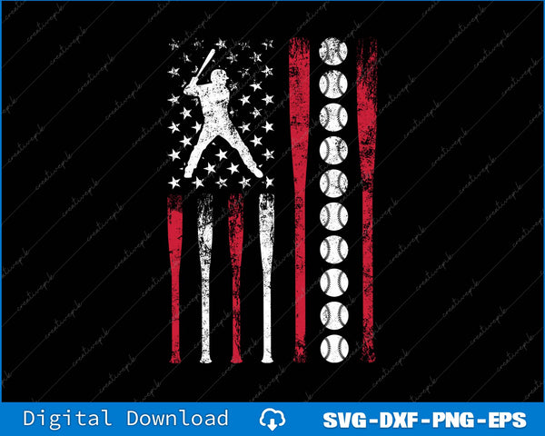 Patriotic Baseball 4th Of July USA American Flag SVG PNG Printable Files
