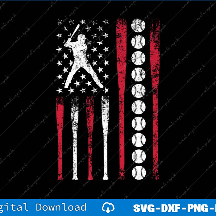 Patriotic Baseball 4th Of July USA American Flag SVG PNG Printable Files