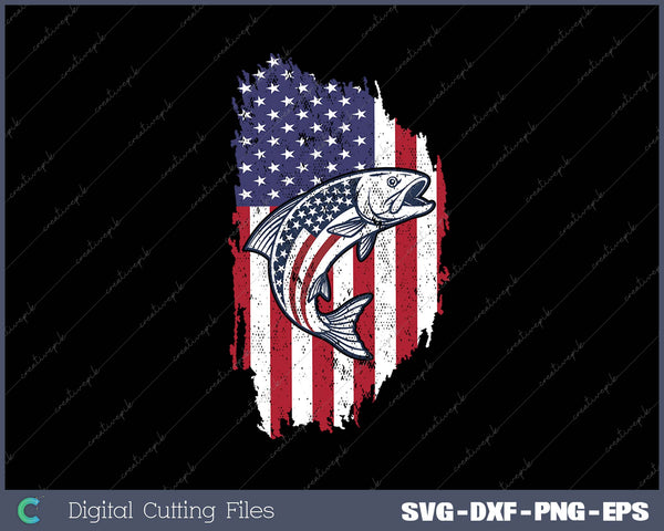 Patriotic Fishing 4th of July Men Amercian Flag Bass Fishing SVG PNG Cutting Printable Files