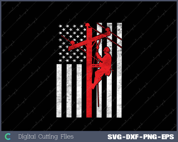 Patriotic Lineman American Flag Pullover Hoodie SVG PNG Cutting Printable Files