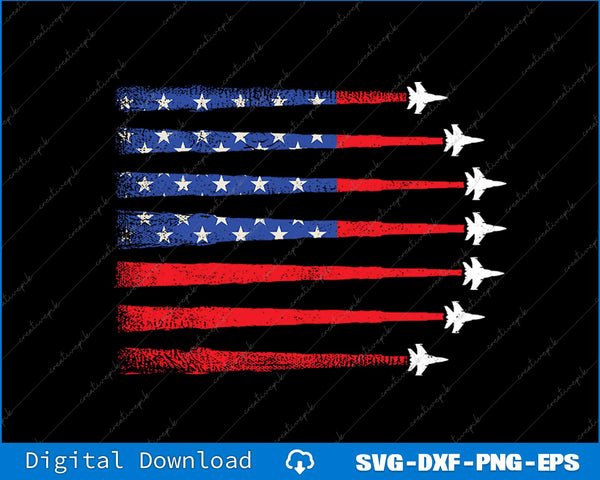 Patriotic Red White Blue USA Flag Fighter Jets 4th of July SVG PNG Printable Files
