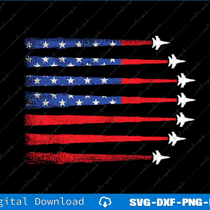 Patriotic Red White Blue USA Flag Fighter Jets 4th of July SVG PNG Printable Files