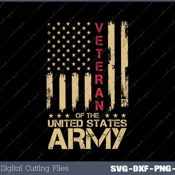 Patriotic U.S Army Veteran Red Line American Flag Vintage SVG PNG Cutting Printable Files