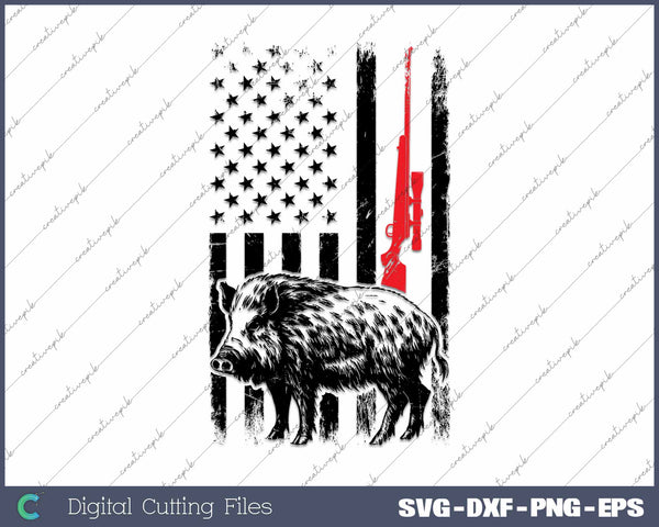 Patriotic USA Flag Boar Hunting Wild Hog Hunter SVG Printable Files