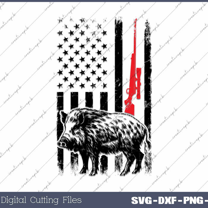 Patriotic USA Flag Boar Hunting Wild Hog Hunter SVG Printable Files