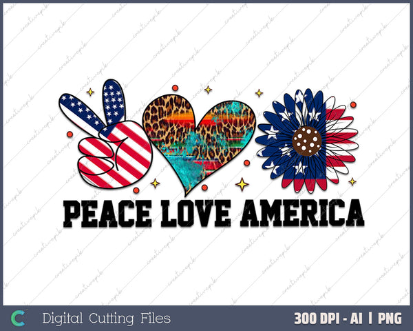 Peace Love America Daisy 4th July Patriotic US American Flag 