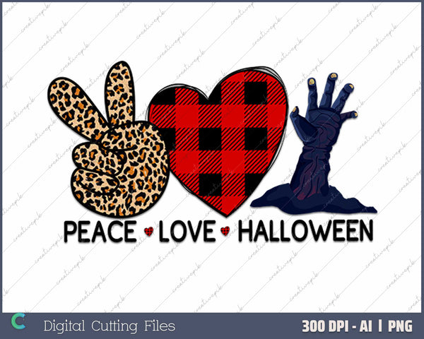 Peace Love Halloween AI PNG Sublimation Files