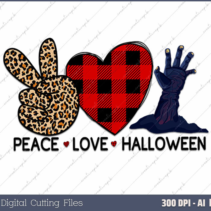 Peace Love Halloween AI PNG Sublimation Files