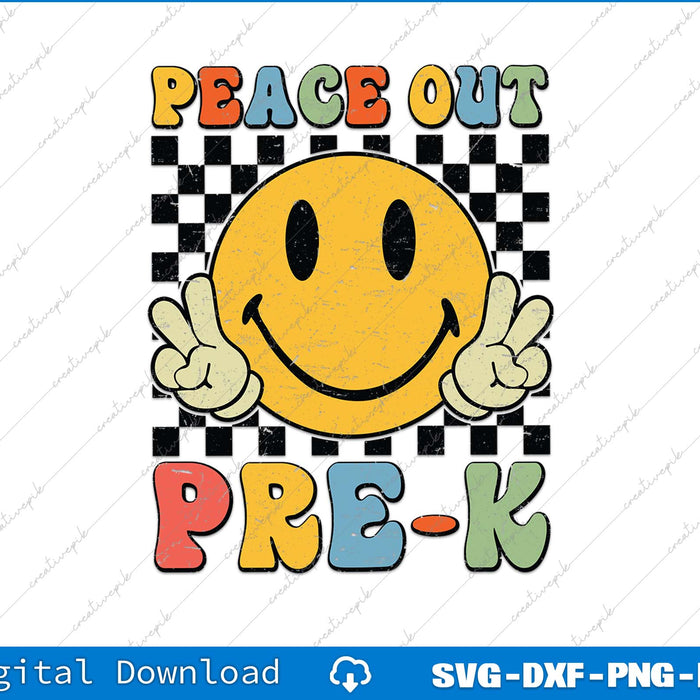 Peace Out Pre K Retro Smile Face Teacher Last Day Of School SVG PNG Files