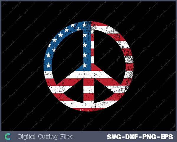 Peace Sign Patriotic USA Flag SVG PNG Cutting Printable Files