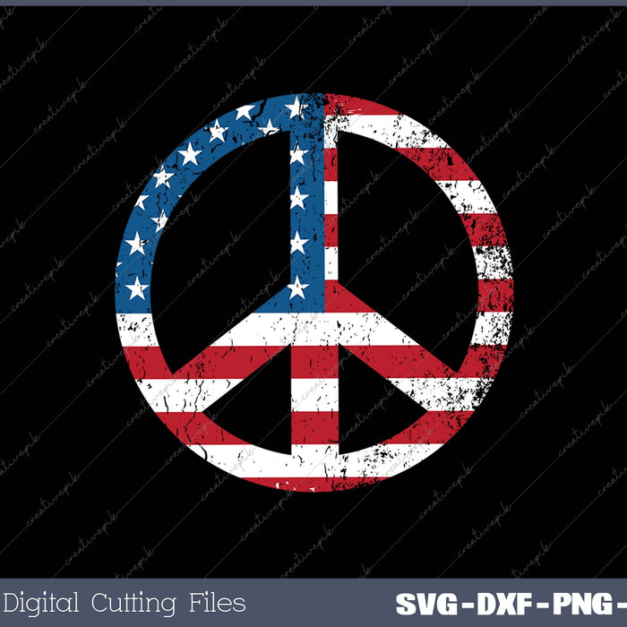 Peace Sign Patriotic USA Flag SVG PNG Cutting Printable Files