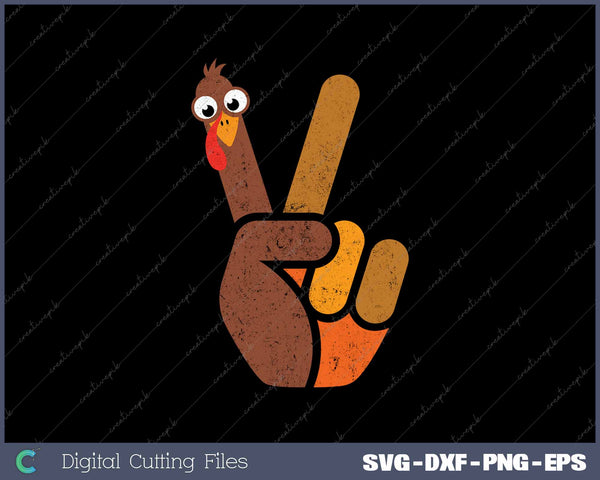 Peace Sign Turkey Funny Thanksgiving SVG PNG Cutting Printable Files