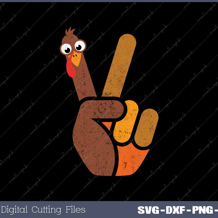 Peace Sign Turkey Funny Thanksgiving SVG PNG Cutting Printable Files