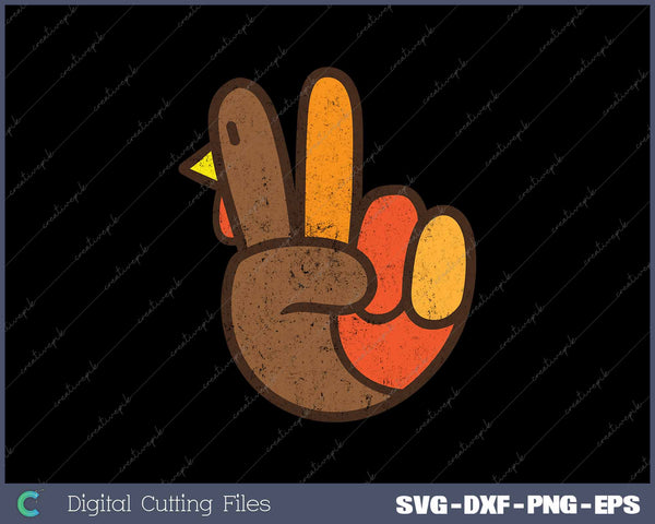 Peace Sign Turkey Hand Cool Thanksgiving Hippie SVG PNG Cutting Printable Files