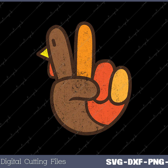 Peace Sign Turkey Hand Cool Thanksgiving Hippie SVG PNG Cutting Printable Files