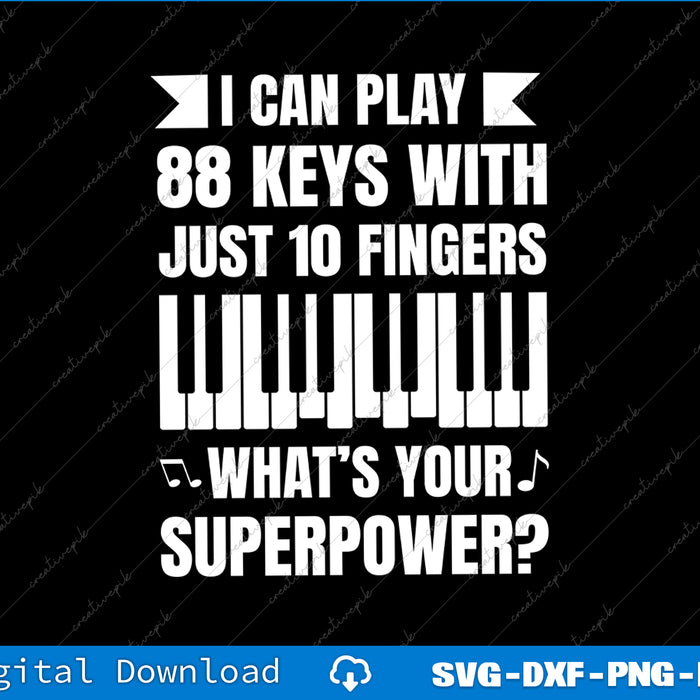 Black and white graphic with text about playing piano keys with fingers, on a black background.