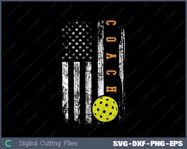 Pickleball Coaches USA Flag American Flag Svg Design Cut File