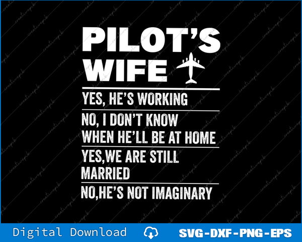 Text graphic about a pilot's wife on a black background with airplane icon.