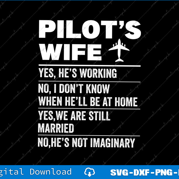Text graphic about a pilot's wife on a black background with airplane icon.