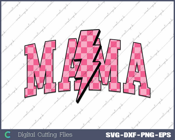 Pink Checkered Mama SVG PNG Cutting Printable Files