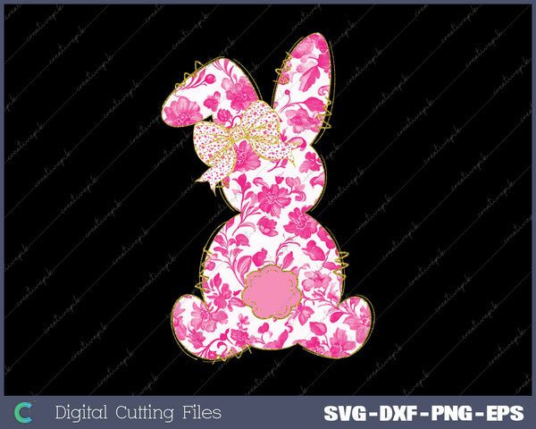 Pink Floral Chinoiserie Bunny Happy Easter SVG PNG Cutting Printable Files