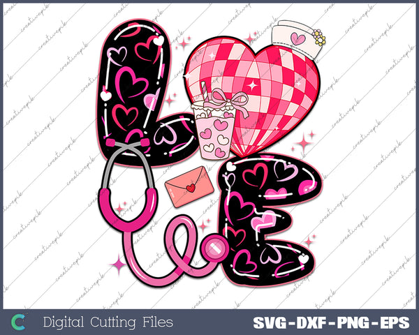 Pink Nurse Valentine Coquette bow SVG PNG Cutting Printable Files