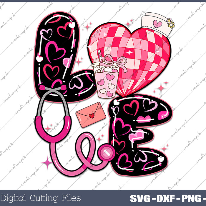 Pink Nurse Valentine Coquette bow SVG PNG Cutting Printable Files