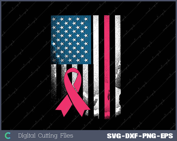 Pink Ribbon US Flag Breast Cancer Awareness Support 