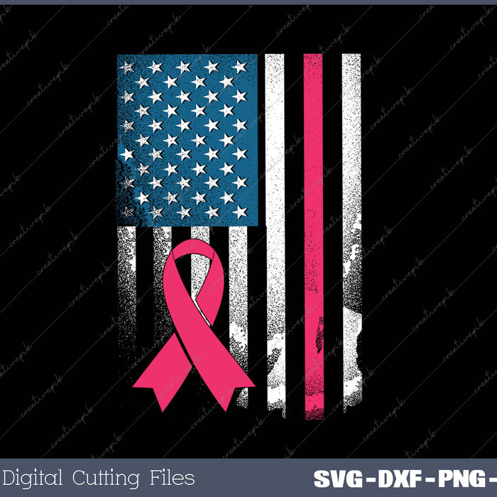 Pink Ribbon US Flag Breast Cancer Awareness Support 