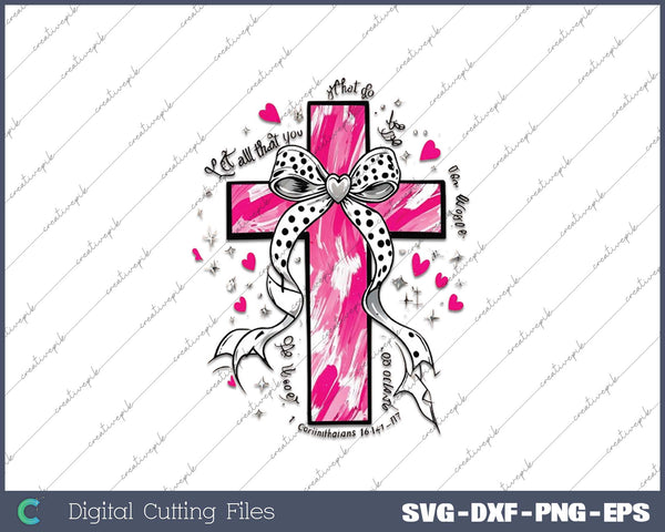 Pink brushstroke cross Jesus valentine day AI PNG Sublimation Files