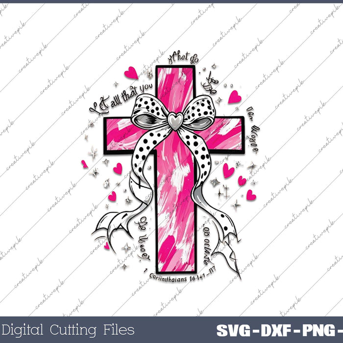 Pink brushstroke cross Jesus valentine day AI PNG Sublimation Files