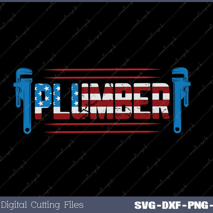 Plumber Patriotic USA American Flag SVG PNG Cutting Printable Files