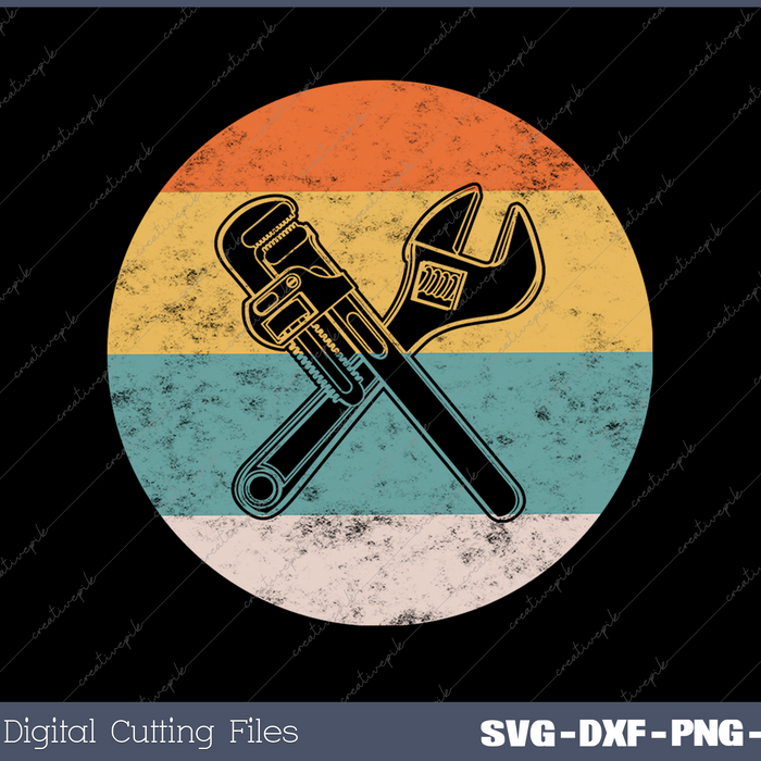 Plumber Plunger Pipefitter Vintage Retro Sunset Plumbing SVG PNG Cutting Printable Files
