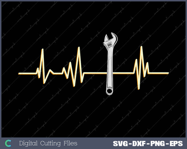 Plumber Wrench Heartbeat Retro 80s Style Plumbing Gift SVG PNG Cutting Printable Files