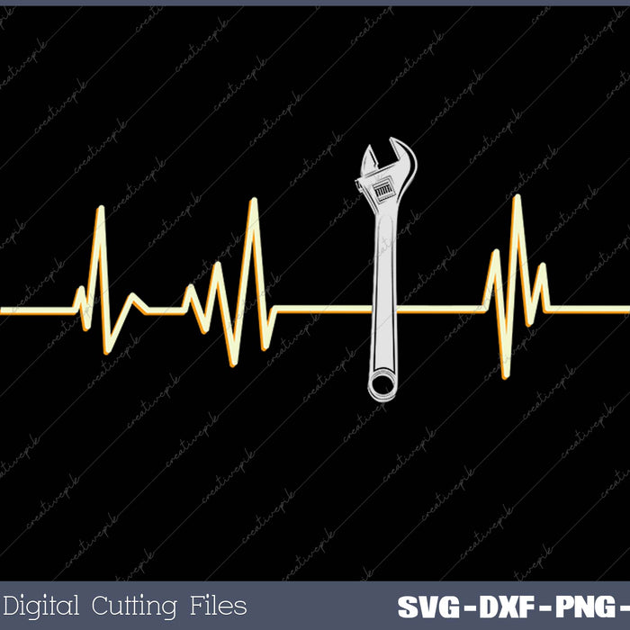 Plumber Wrench Heartbeat Retro 80s Style Plumbing Gift SVG PNG Cutting Printable Files