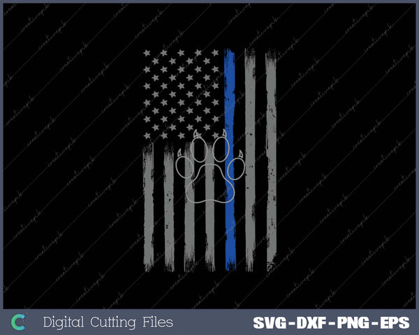 Police Flag with Dog Paw Print K9 SVG PNG Cutting Printable Files