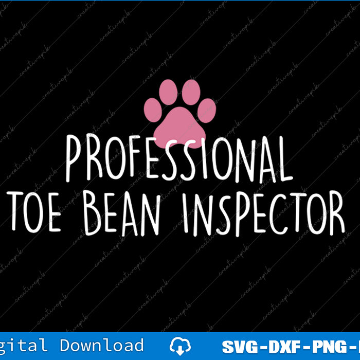 Text 'Professional Toe Bean Inspector' with a pink paw print on a black background