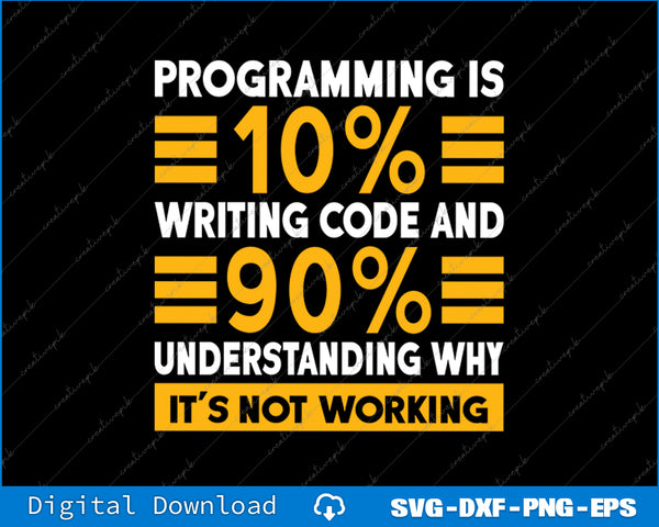 Motivational quote about programming on a black background with yellow and white text.