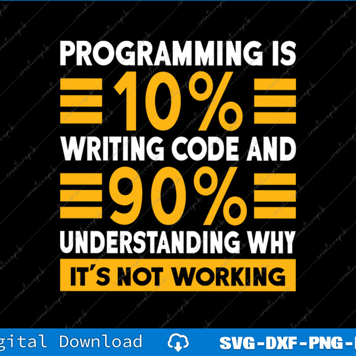 Motivational quote about programming on a black background with yellow and white text.