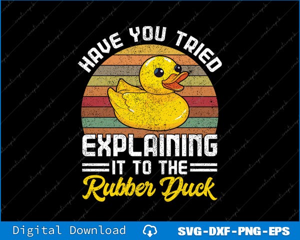 Vintage-style graphic with a rubber duck and text on a black background