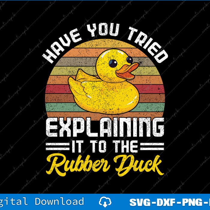 Vintage-style graphic with a rubber duck and text on a black background