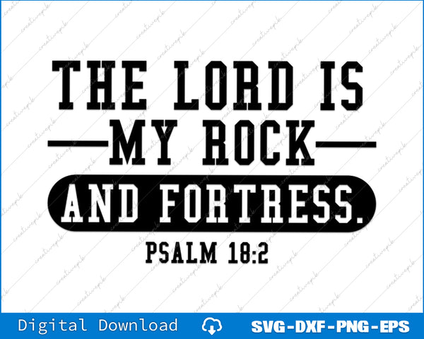 Text graphic with 'The Lord is my rock and fortress' quote from Psalm 18:2 on a white background.