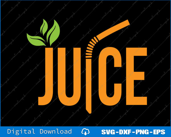 Logo with 'Juice' text, green leaves, and a straw on a black background