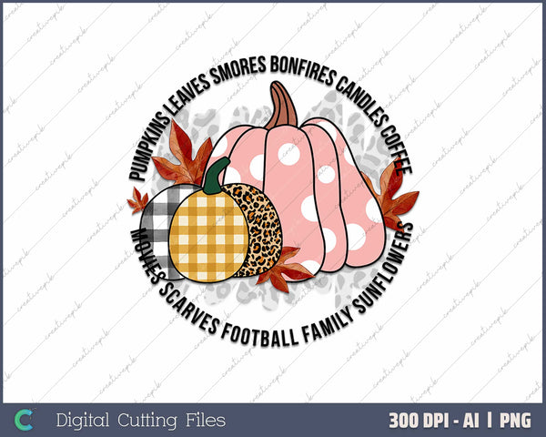 Pumpkin Kisses and Autumn Wishes AI PNG Sublimation File