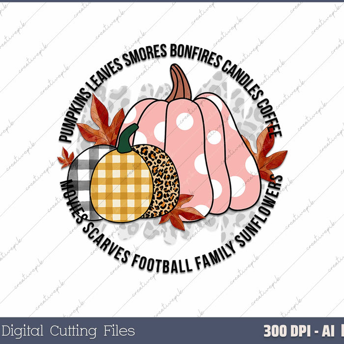 Pumpkin Kisses and Autumn Wishes AI PNG Sublimation File