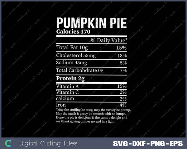 Pumpkin Pie Nutritional SVG PNG Cutting Printable Files