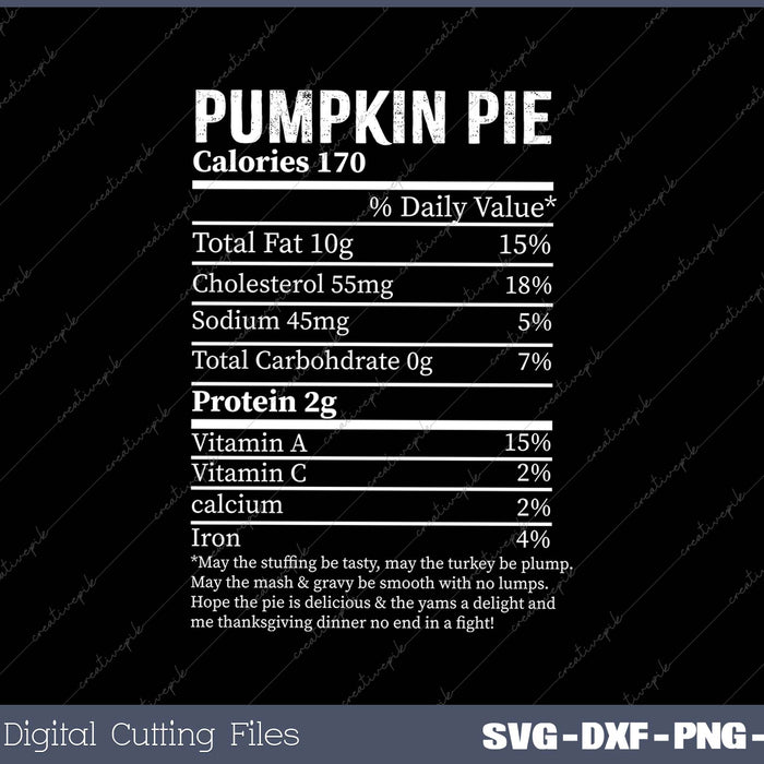 Pumpkin Pie Nutritional SVG PNG Cutting Printable Files